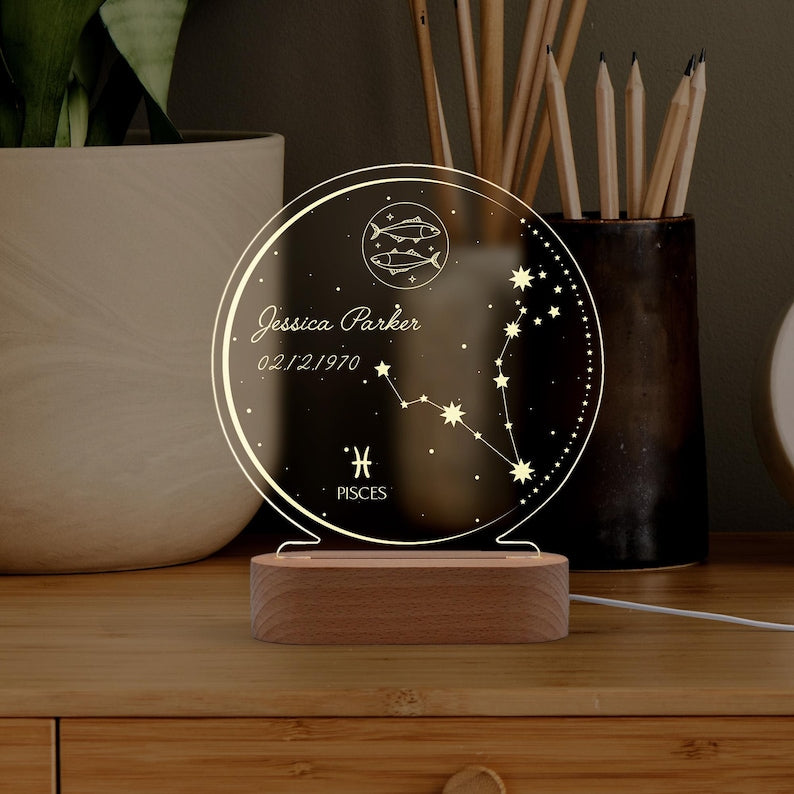 Personalized Zodiac Night Light: Custom Astrology Gift