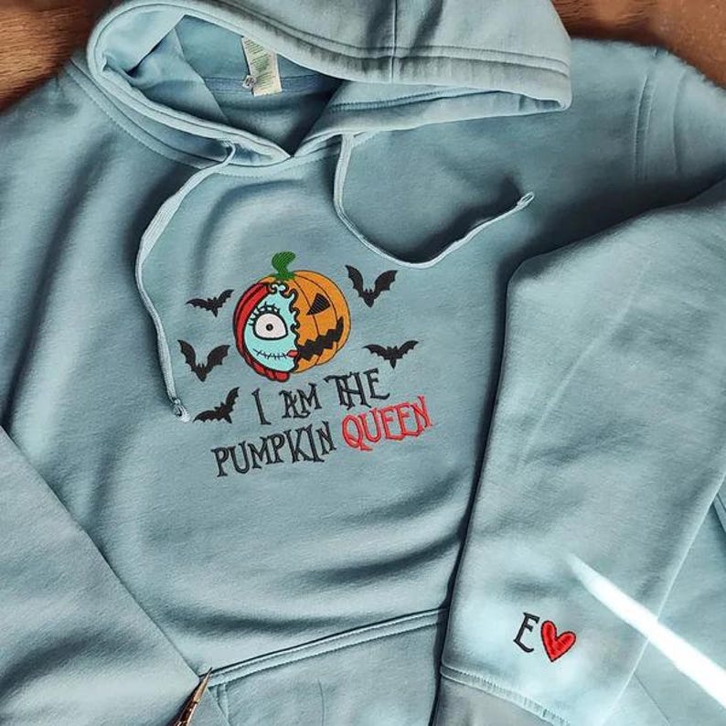 Custom The Pumpkin King & Queen Embroidery Halloween Couple Sweatshirt or Hoodie | Custom Couple Halloween Spooky Embroidered Tshirt il_794xN.7021891712_ib1v.jpg