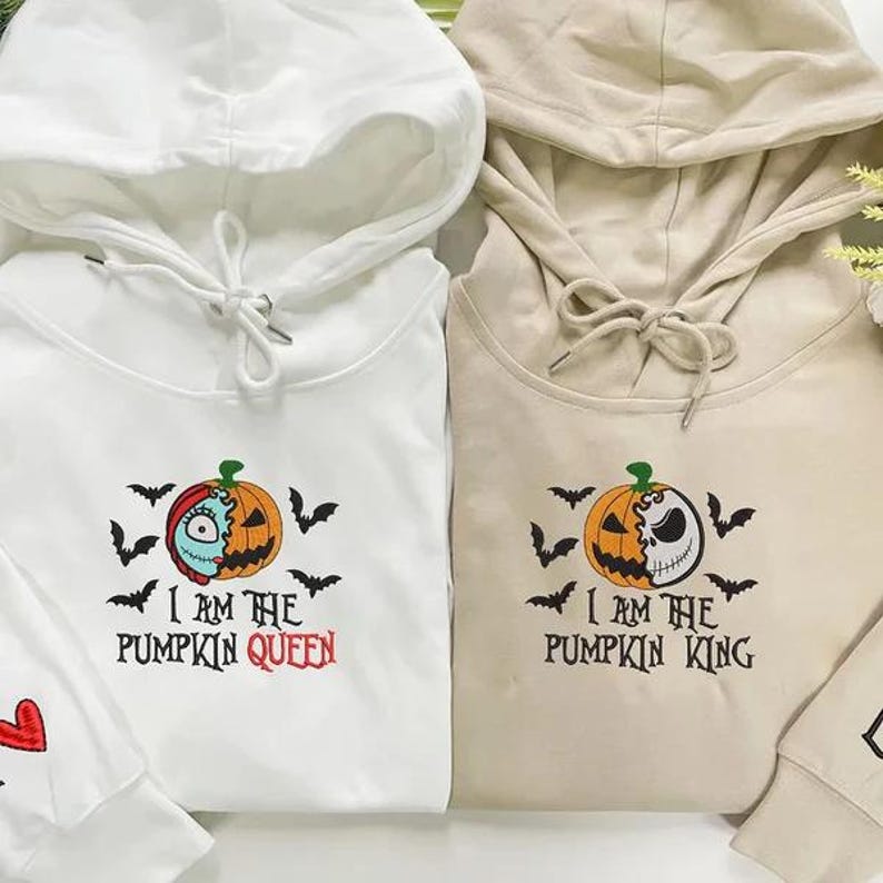Custom The Pumpkin King & Queen Embroidery Halloween Couple Sweatshirt or Hoodie | Custom Couple Halloween Spooky Embroidered Tshirt il_794xN.7021891714_hu56.jpg