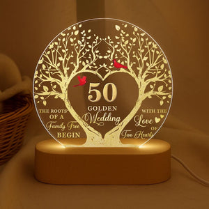 Custom 50th Anniversary Lamp Wooden Base, Golden Wedding Gifts, 50 Year Anniversary Gifts For Parents, 50th Wedding Anniversary Gifts