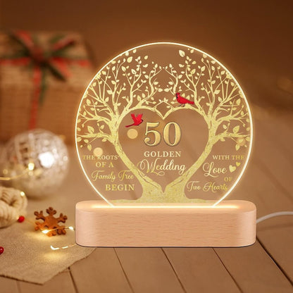 Custom 50th Anniversary Lamp Wooden Base, Golden Wedding Gifts, 50 Year Anniversary Gifts For Parents, 50th Wedding Anniversary Gifts