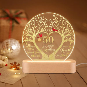 Custom 50th Anniversary Lamp Wooden Base, Golden Wedding Gifts, 50 Year Anniversary Gifts For Parents, 50th Wedding Anniversary Gifts
