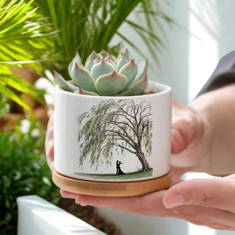 9th Anniversary Willow, 9th Anniversary Gift, Willow Tree 9 Year Anniversary Personalized Ceramic Pot, 9th Anniversary Gift for Her