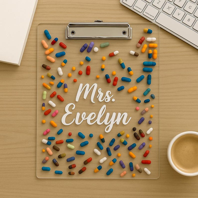Personalized Pill Clipboard for Nurse Pharmacy Tech Medical Staff Gift Customized Name Board for Healthcare Worker Doctor RN CNA Office Use