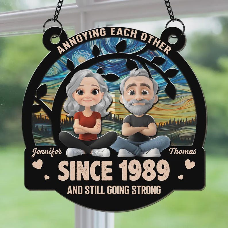 Personalized Anniversary Suncatcher: Custom Couple Gift, Wood & Acrylic