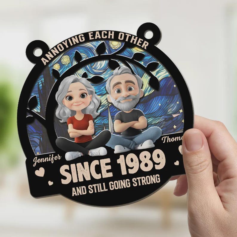 Personalized Anniversary Suncatcher: Custom Couple Gift, Wood & Acrylic