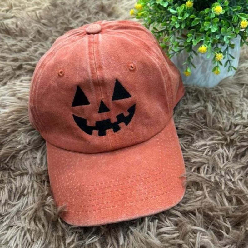 Jack-o-lantern Pumpkin Embroidered Baseball Hat, Spooky Season Embroidered Cap, Halloween Costumes Hat, Vintage Dad Cap, Halloween Gift il_794xN.7023921704_8r9r.jpg