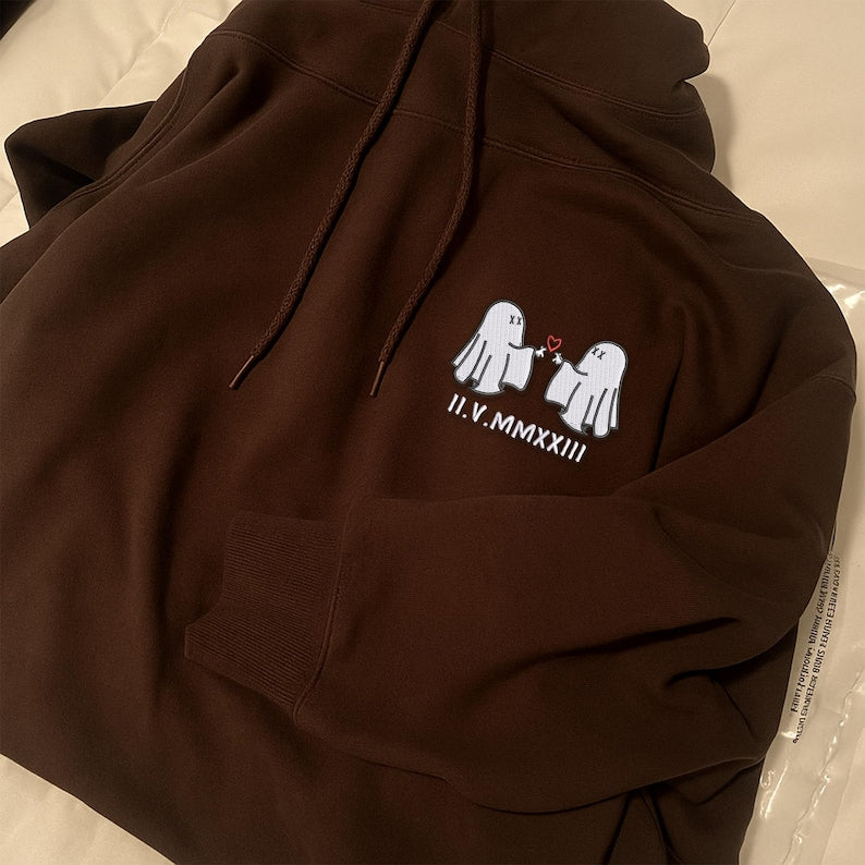 Personalized Ghost Couple Embroidered Hoodie Matching Halloween Hoodie with Custom Roman Numerals, Gift for Boyfriend or Girlfriend il_794xN.7024051015_31d9.jpg