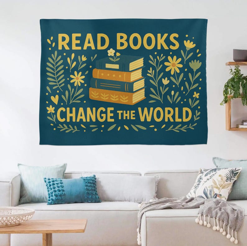 Read Books Change the World Tapestry Book Lover Wall Hanging Inspirational Library Decor for Classroom, Dorm, or Office