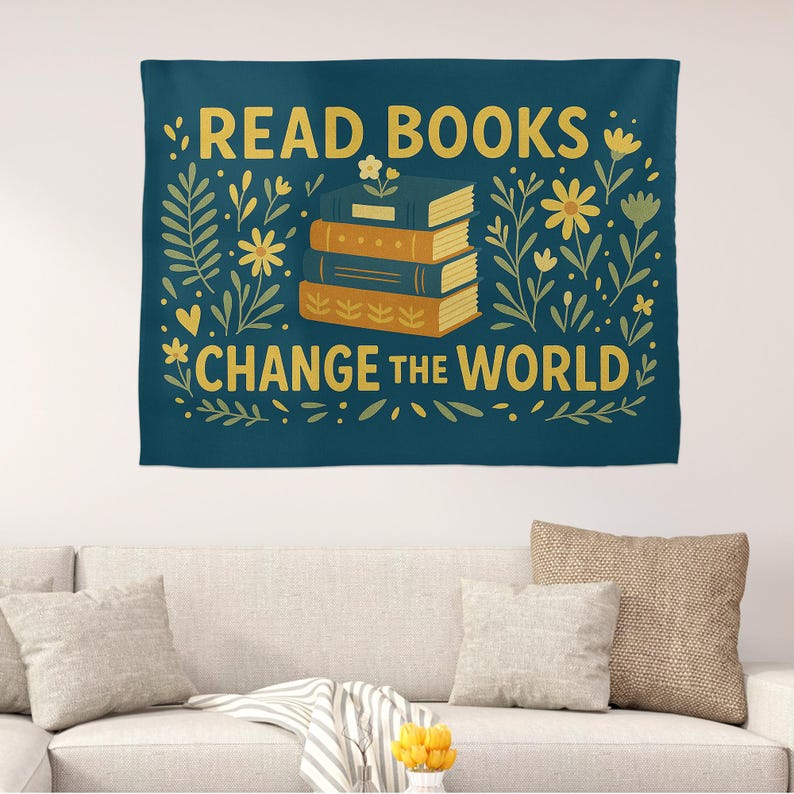 Read Books Change the World Tapestry Book Lover Wall Hanging Inspirational Library Decor for Classroom, Dorm, or Office