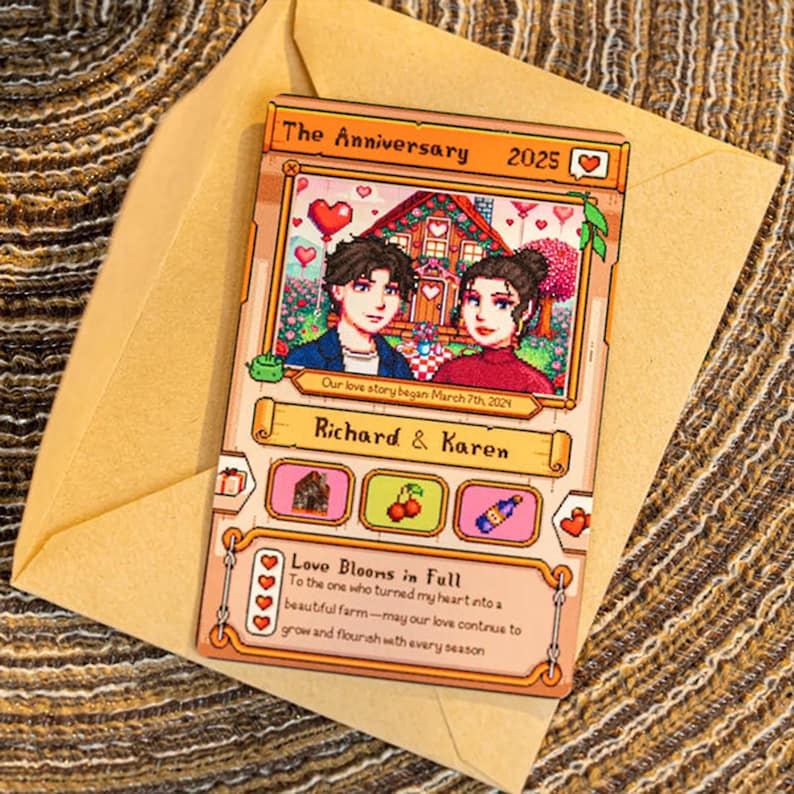 Custom Stardew Valley Card - Personalized Couples Gifts - Anniversary Gift - Couple Anniversary - Gift for Him Her- Gift for Farming Gamer