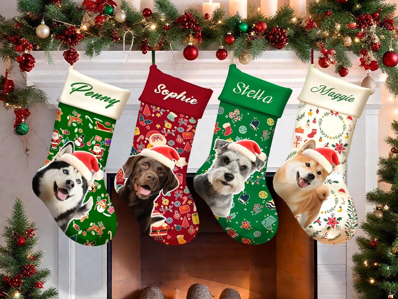 Personalized Dog Christmas Stocking,Custom Dog Christmas Stocking with Photo/Name,Dog Stocking Christmas,Christmas Decora,Dog Tree Ornament