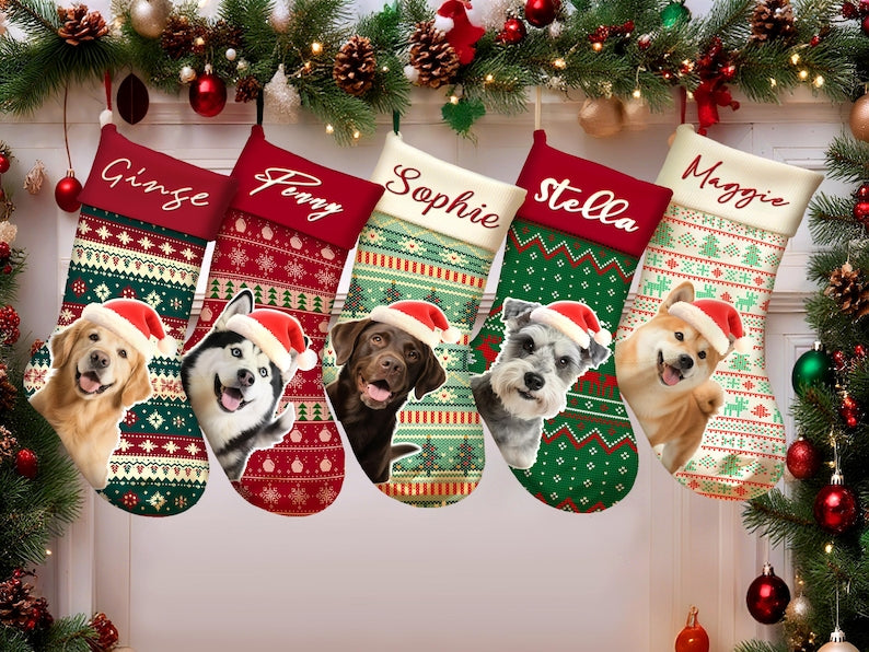 Personalized Dog Christmas Stocking,Custom Dog Christmas Stocking with Photo/Name,Dog Stocking Christmas,Christmas Decora,Dog Tree Ornament