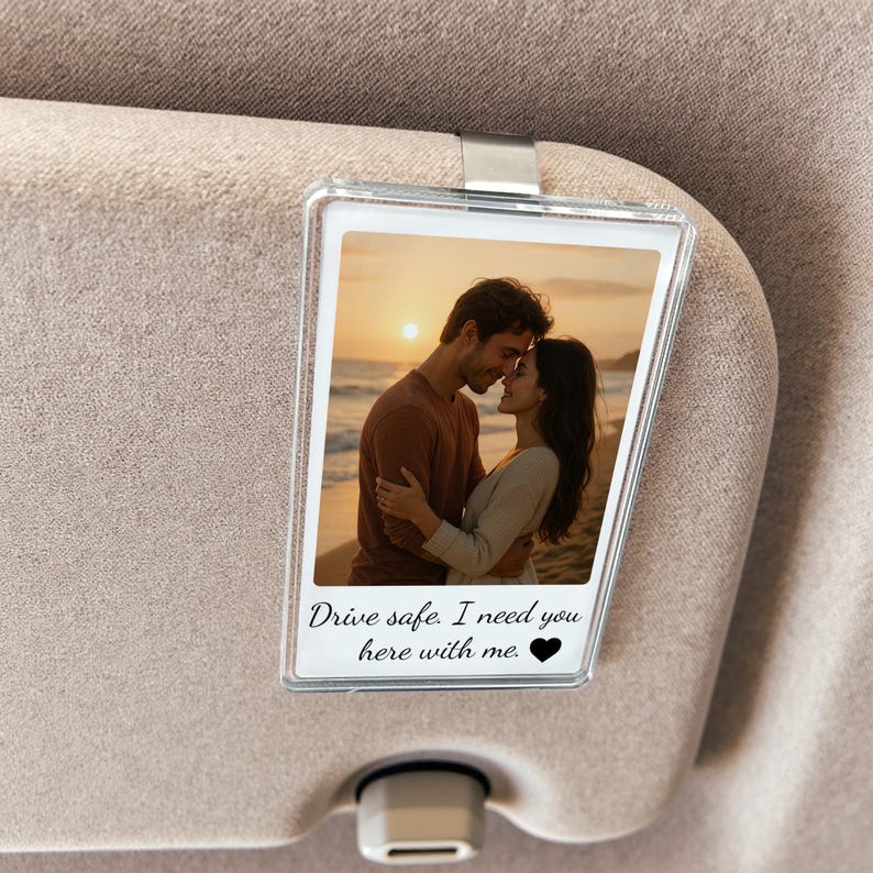 Personalized Gift for Him Anniversary, Romantic Drive Safe Gift, Custom Photo Car Visor Clip, Unique Couples Keepsake, Car Photo Print Gift