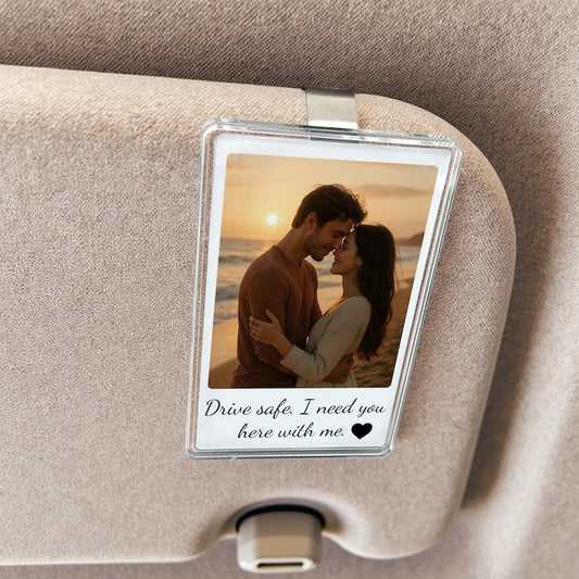 Personalized Gift for Him Anniversary, Romantic Drive Safe Gift, Custom Photo Car Visor Clip, Unique Couples Keepsake, Car Photo Print Gift