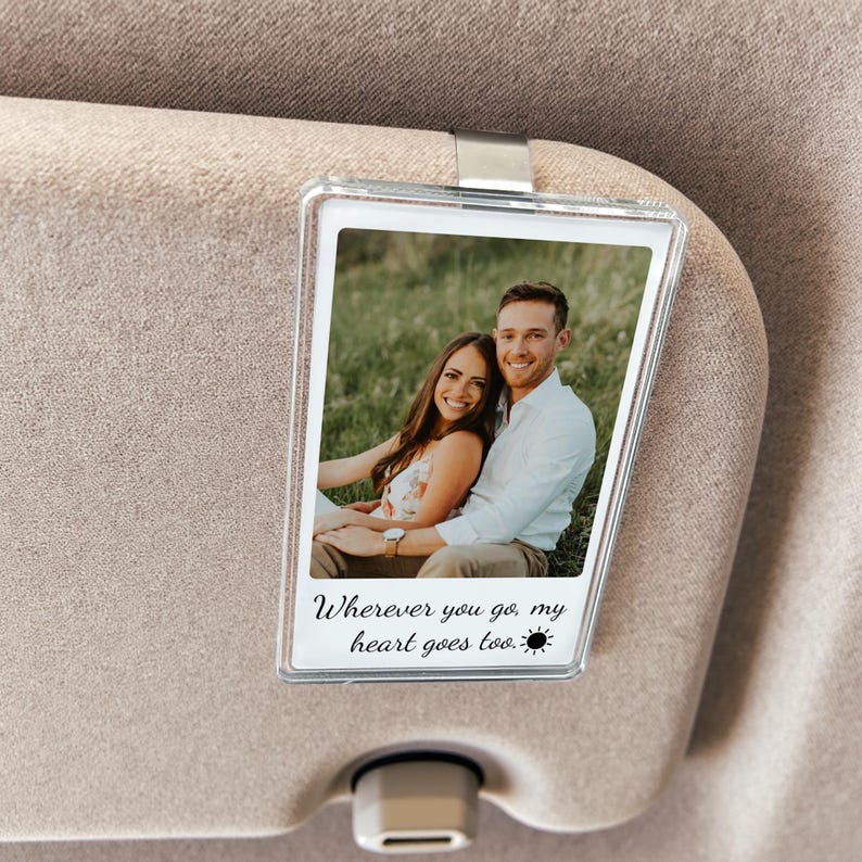 Personalized Gift for Him Anniversary, Romantic Drive Safe Gift, Custom Photo Car Visor Clip, Unique Couples Keepsake, Car Photo Print Gift
