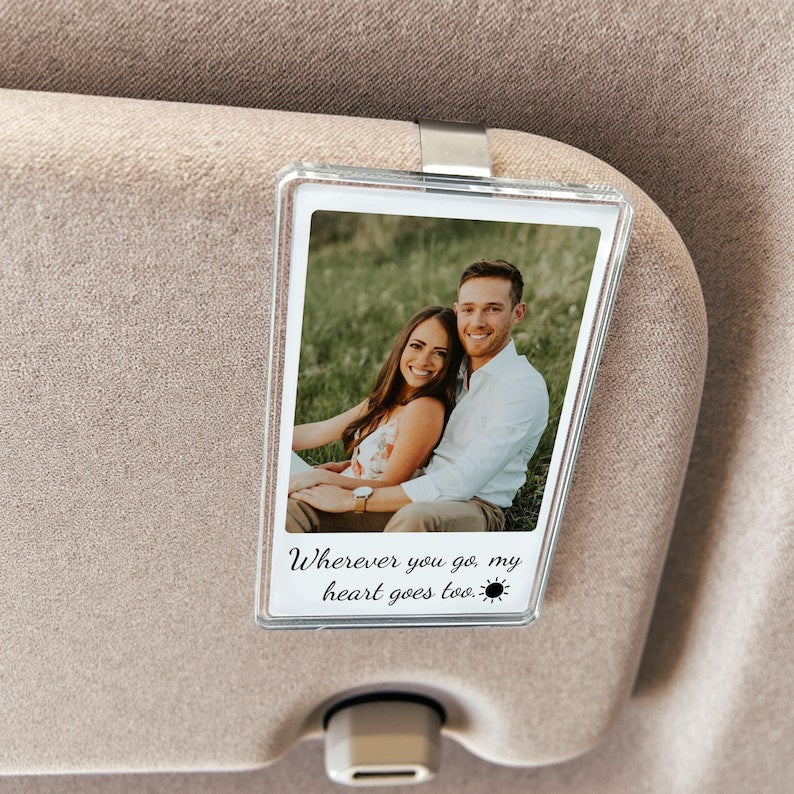 Personalized Gift for Him Anniversary, Romantic Drive Safe Gift, Custom Photo Car Visor Clip, Unique Couples Keepsake, Car Photo Print Gift