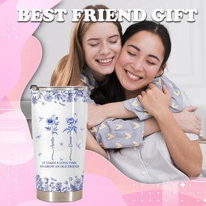 Custom Birth Month Flower with Name Cup, It Takes A Long Time To Grow An Old Friend, Toile De Jouy Cup, Best Friend Mug, Besties Mug Tumbler