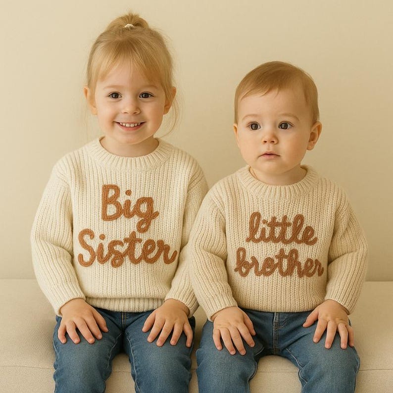 Personalized Baby Name Sweater , Embroidered Children's Sweatshirt , Newborn Gift ,Big Sister Little Sister Little Brother Big Brother