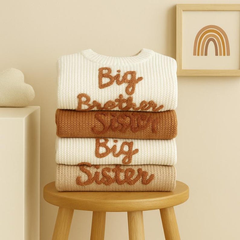 Personalized Baby Name Sweater , Embroidered Children's Sweatshirt , Newborn Gift ,Big Sister Little Sister Little Brother Big Brother