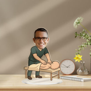 Custom Massage Therapist Figurine Trinket Caricature Portrait Desk Name Plate Personalized Physical Therapy Spa Gift Acrylic Plaque Decor