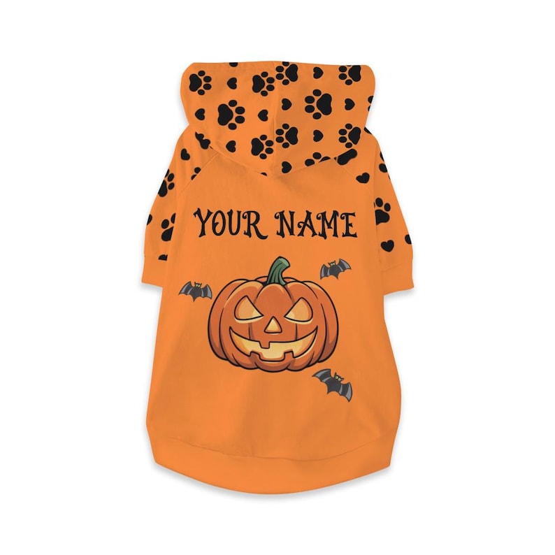 Personalized Halloween Dog Shirt or Hoodie With Pet Name, Cute Fall Designs with Ghosts & Pumpkins, Halloween Pet Costume with Paw Print