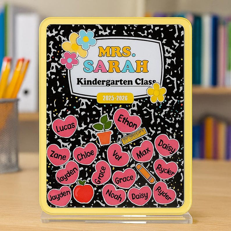 Personalized Teacher Magnet Customized Kindergarten Class Gift 2024-2025 Heart Name Display Shaker Decor for Fridge Back to School