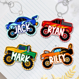 Monster Truck Backpack Name Tag, Custom Backpack Tag for Boys, Monster Truck Name Keychain, Boy Bag Tag, Kids Backpack Tag, Back To School