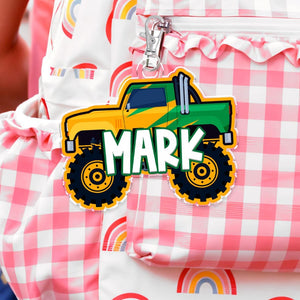 Monster Truck Backpack Name Tag, Custom Backpack Tag for Boys, Monster Truck Name Keychain, Boy Bag Tag, Kids Backpack Tag, Back To School
