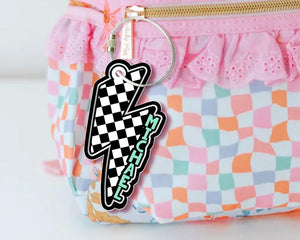 Custom Lightning Bolt Name Tag for Boys, Boys Backpack Tag Personalized, Camo Checkered Bolt Keychain for Kid, Back to School Gifts