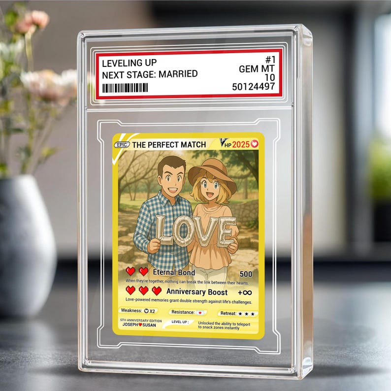 Personalized Anime Pokémo Style Wedding Card Gift, Custom Acrylic with Your Photo, Unique Anniversary Keepsake for Couples, Bride & Groom