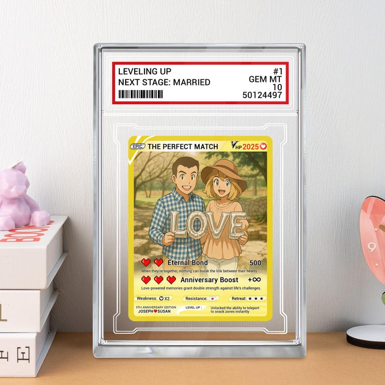 Personalized Anime Pokémo Style Wedding Card Gift, Custom Acrylic with Your Photo, Unique Anniversary Keepsake for Couples, Bride & Groom