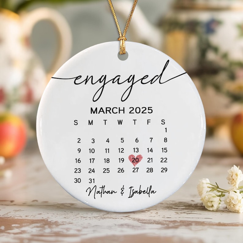 Personalized Engagement Christmas Ornament, Wedding Engaged Calendar Ornament With Photo, Gift For Newly Couple, Mr Mrs Married Ornament