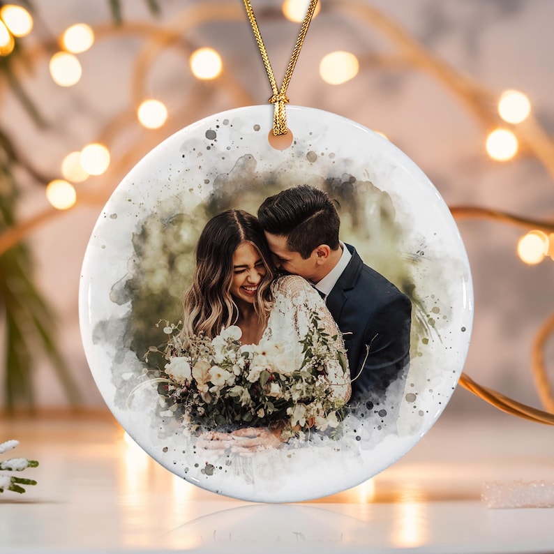 Personalized Engagement Christmas Ornament, Wedding Engaged Calendar Ornament With Photo, Gift For Newly Couple, Mr Mrs Married Ornament