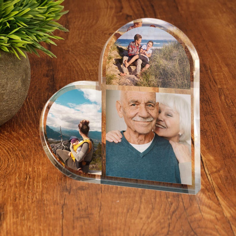 Personalised Heart Photo Print Acrylic Block Plaque Your Images Printed Free Standing Picture Ornament