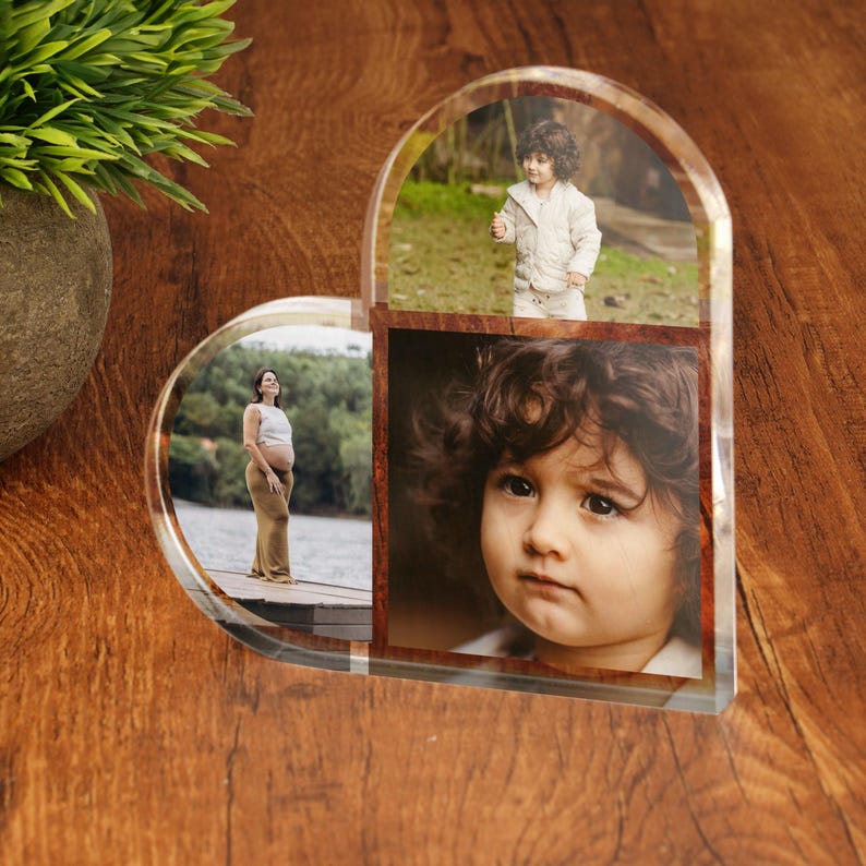 Personalised Heart Photo Print Acrylic Block Plaque Your Images Printed Free Standing Picture Ornament