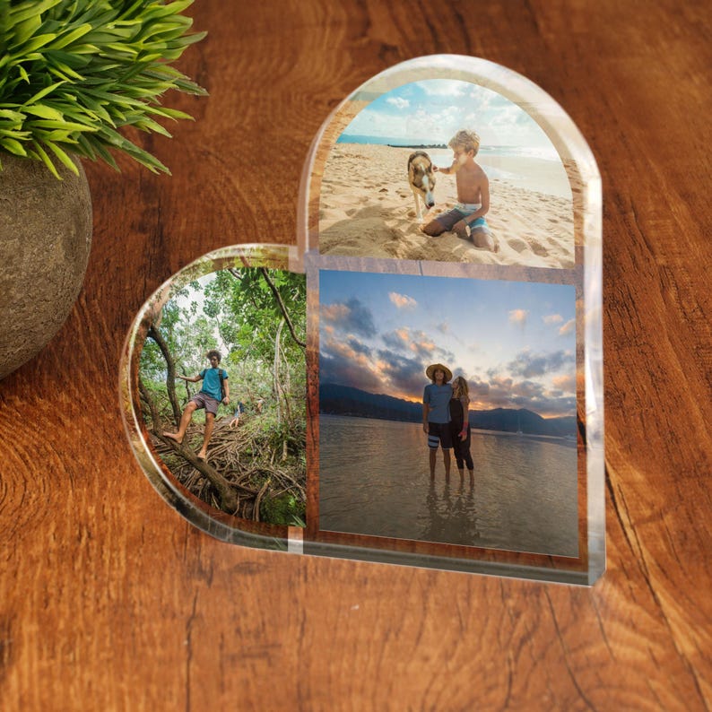 Personalised Heart Photo Print Acrylic Block Plaque Your Images Printed Free Standing Picture Ornament