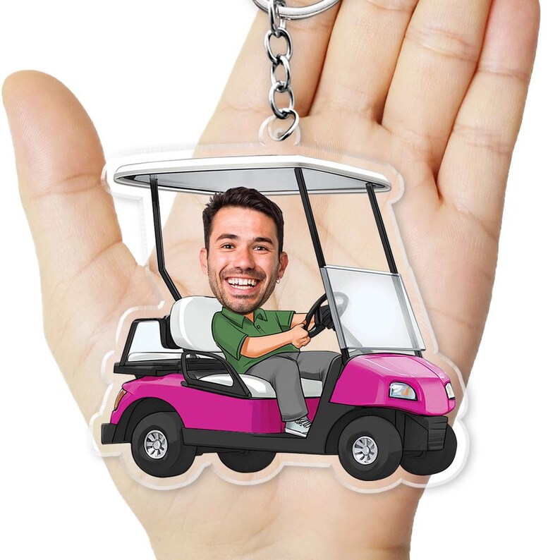 Personalized Photo Golf Cart Keychain, Gift For Dad, Father, Grandpa, Golfer, Golf Lover, Idea First Acrylic Charm Keyring Gift