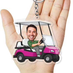 Personalized Photo Golf Cart Keychain, Gift For Dad, Father, Grandpa, Golfer, Golf Lover, Idea First Acrylic Charm Keyring Gift