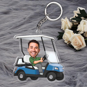 Personalized Photo Golf Cart Keychain, Gift For Dad, Father, Grandpa, Golfer, Golf Lover, Idea First Acrylic Charm Keyring Gift