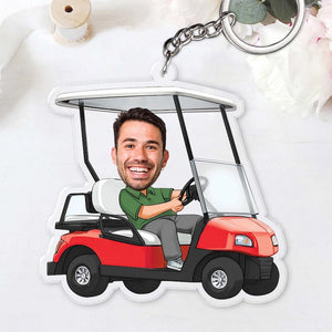 Personalized Photo Golf Cart Keychain, Gift For Dad, Father, Grandpa, Golfer, Golf Lover, Idea First Acrylic Charm Keyring Gift