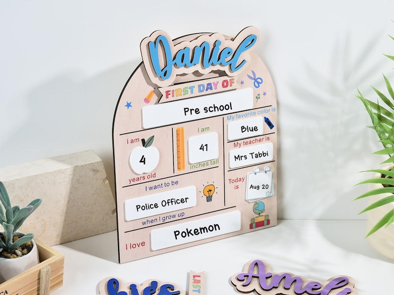 Customized First and Last Day School Sign, Back to School Sign, Kindergarten 1st Day of School Sign, First Day School Wooden School Board