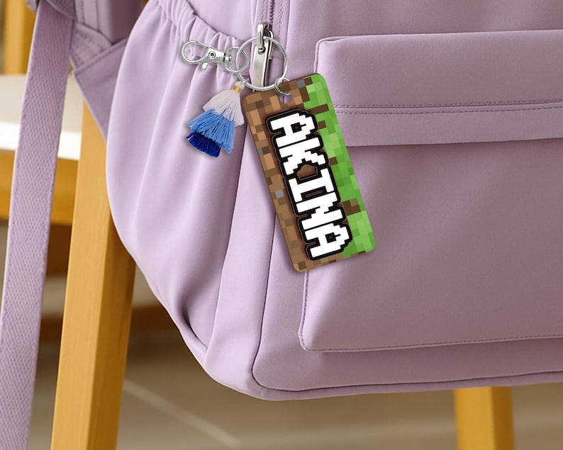 Personalized Pixel Name Keychain for Kids, Gamer Backpack Tag, Back To School Gift, Boys Birthday Favor,Kids Name Keychain,1st Day Of School