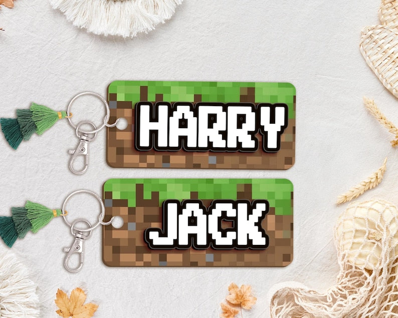 Personalized Pixel Name Keychain for Kids, Gamer Backpack Tag, Back To School Gift, Boys Birthday Favor,Kids Name Keychain,1st Day Of School
