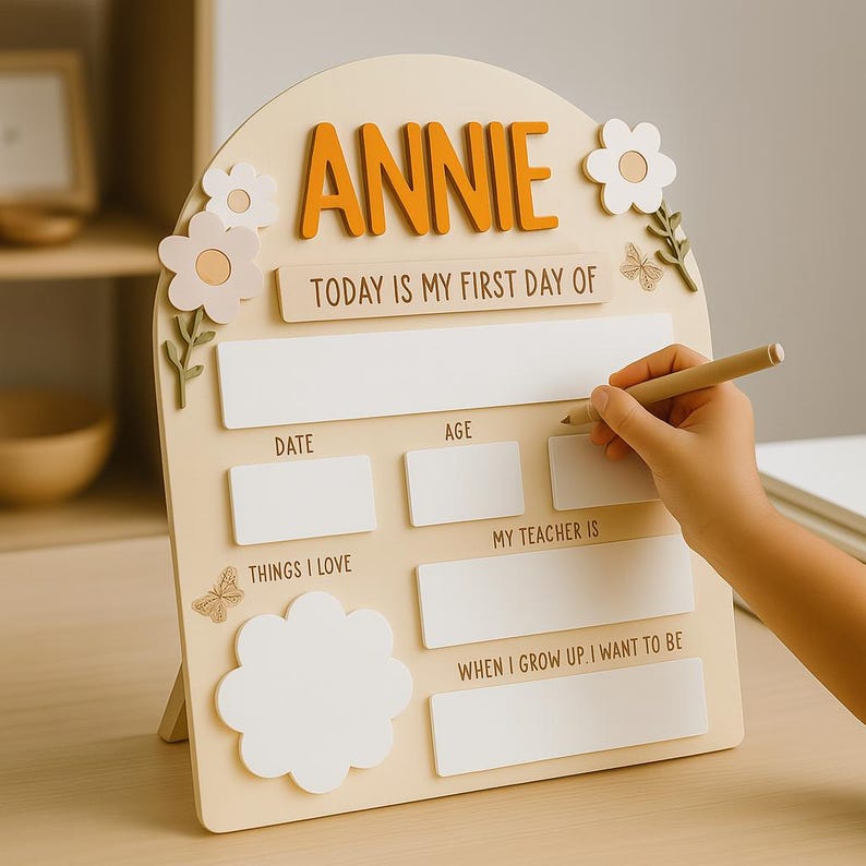 Personalized First Day of School Sign Custom Wooden Name Board for Kid Photo Prop Gift for Girl Customized Preschool Back to School Keepsake