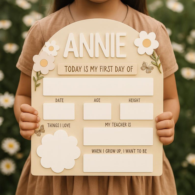 Personalized First Day of School Sign Custom Wooden Name Board for Kid Photo Prop Gift for Girl Customized Preschool Back to School Keepsake