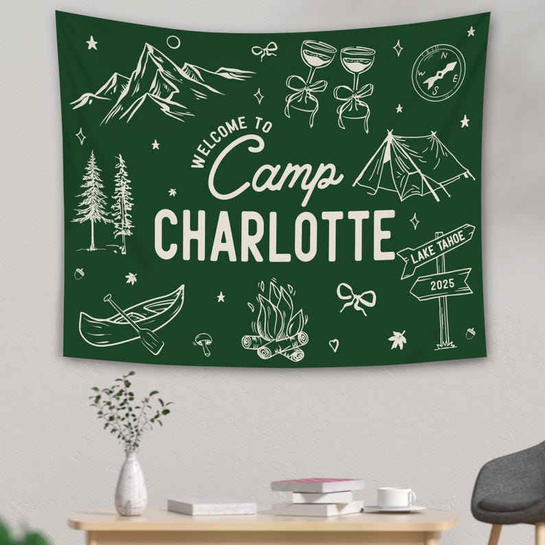Custom Camp Bach Banner, Camp Bachelorette Decor, Camp Bach Sign, Lake Bach Camp Birthday Party Welcome Sign, Camping Bachelorette Banner