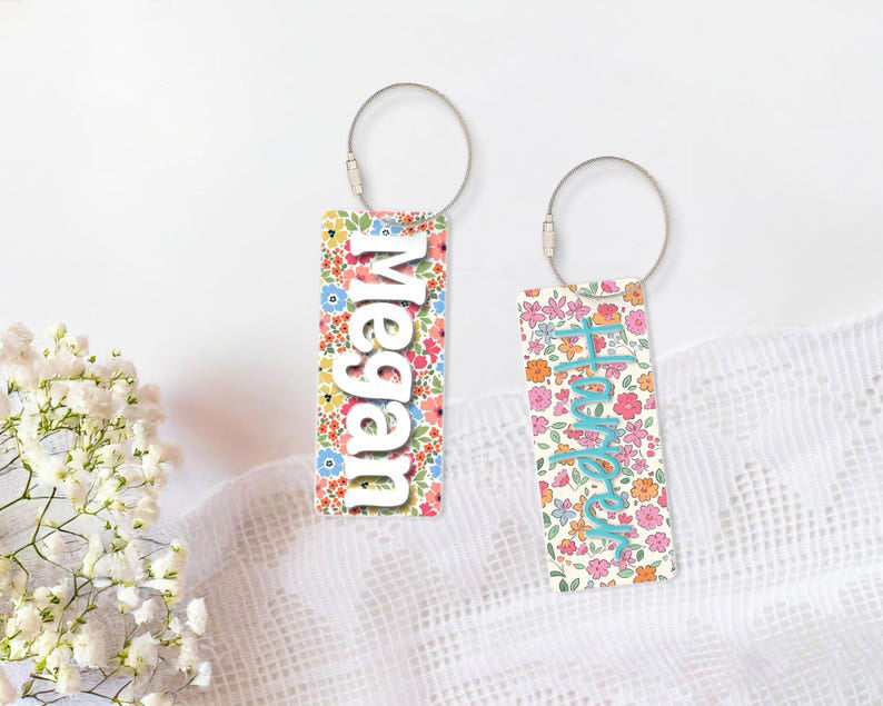 Personalized Back To School Kids Girl Gifts, Floral Backpack Name Tag, Cute Backpack Name Keychain For Kids, Diaper Bag Tag, Lunch Box Tag