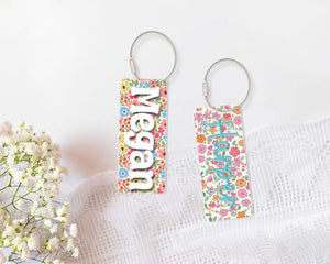 Personalized Back To School Kids Girl Gifts, Floral Backpack Name Tag, Cute Backpack Name Keychain For Kids, Diaper Bag Tag, Lunch Box Tag