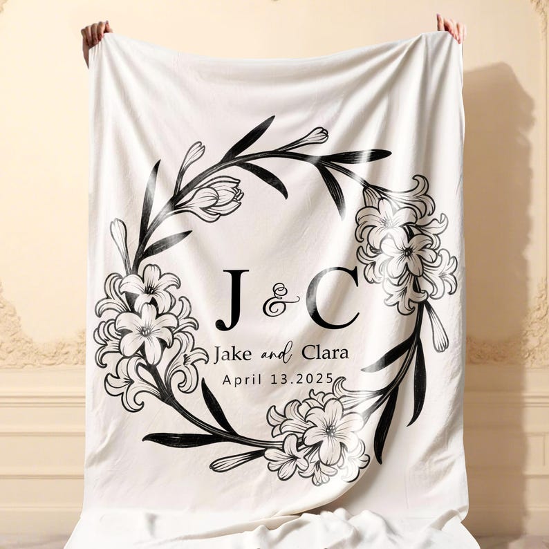 Personalized Throw Couples Blanket,Anniversary Blanket,Wedding Present, Wedding Blanket,Bridal Shower Gift for Newlyweds,Bridal Shower Gift